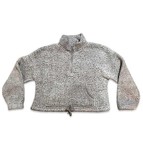 Hippie Rose Soft Gray Sherpa Teddy Quarter Zip Pullover Sweatshirt Small - Picture 2 of 10